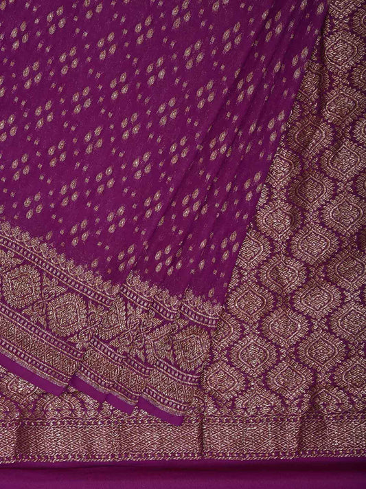 Purple Banaras Georgette Saree with Pallu and Border Design b0342