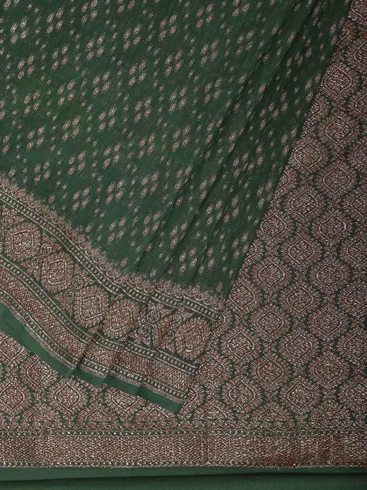 Green Banaras Georgette Saree with Pallu and Border Design b0343