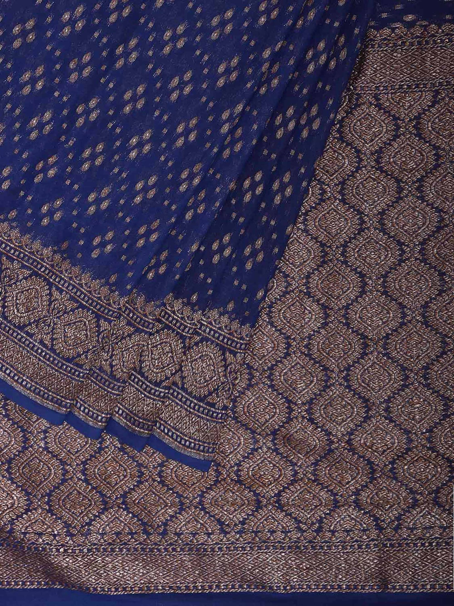 Dark Blue Banaras Georgette Saree with Pallu and Border Design b0344