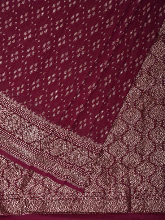 Dark Red Banaras Georgette Saree with Pallu and Border Design b0345