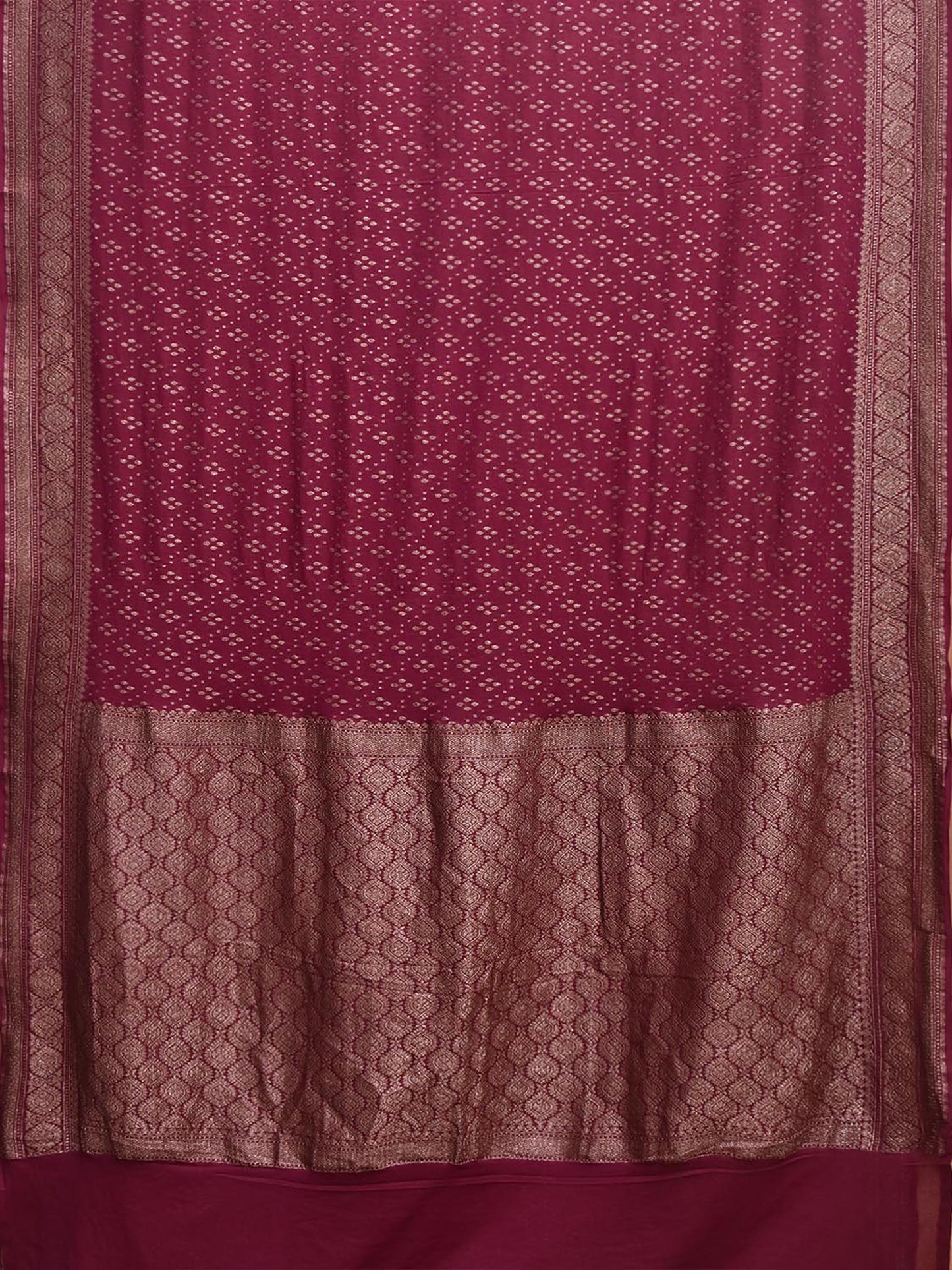 Dark Red Banaras Georgette Saree with Pallu and Border Design b0345