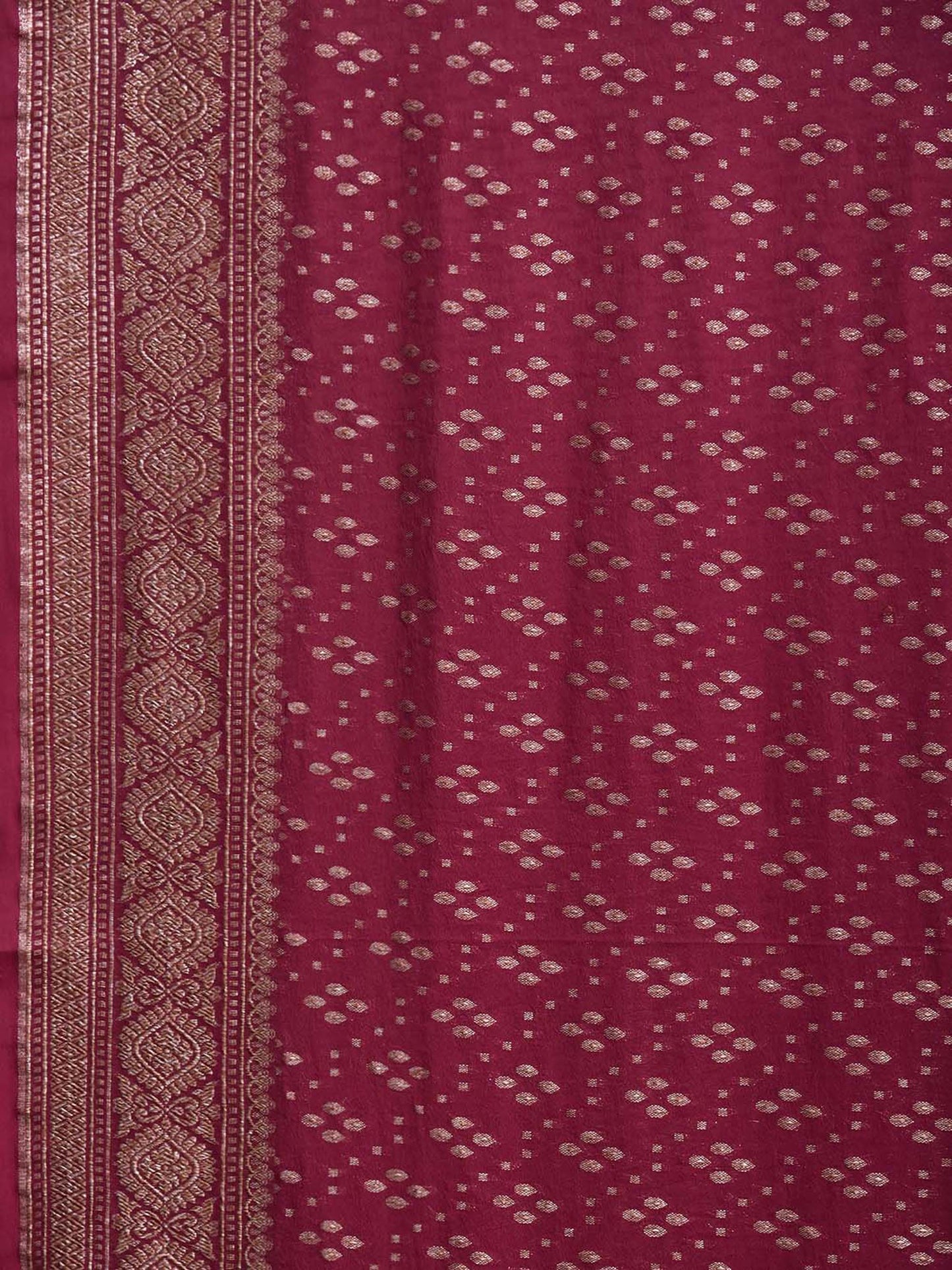 Dark Red Banaras Georgette Saree with Pallu and Border Design b0345