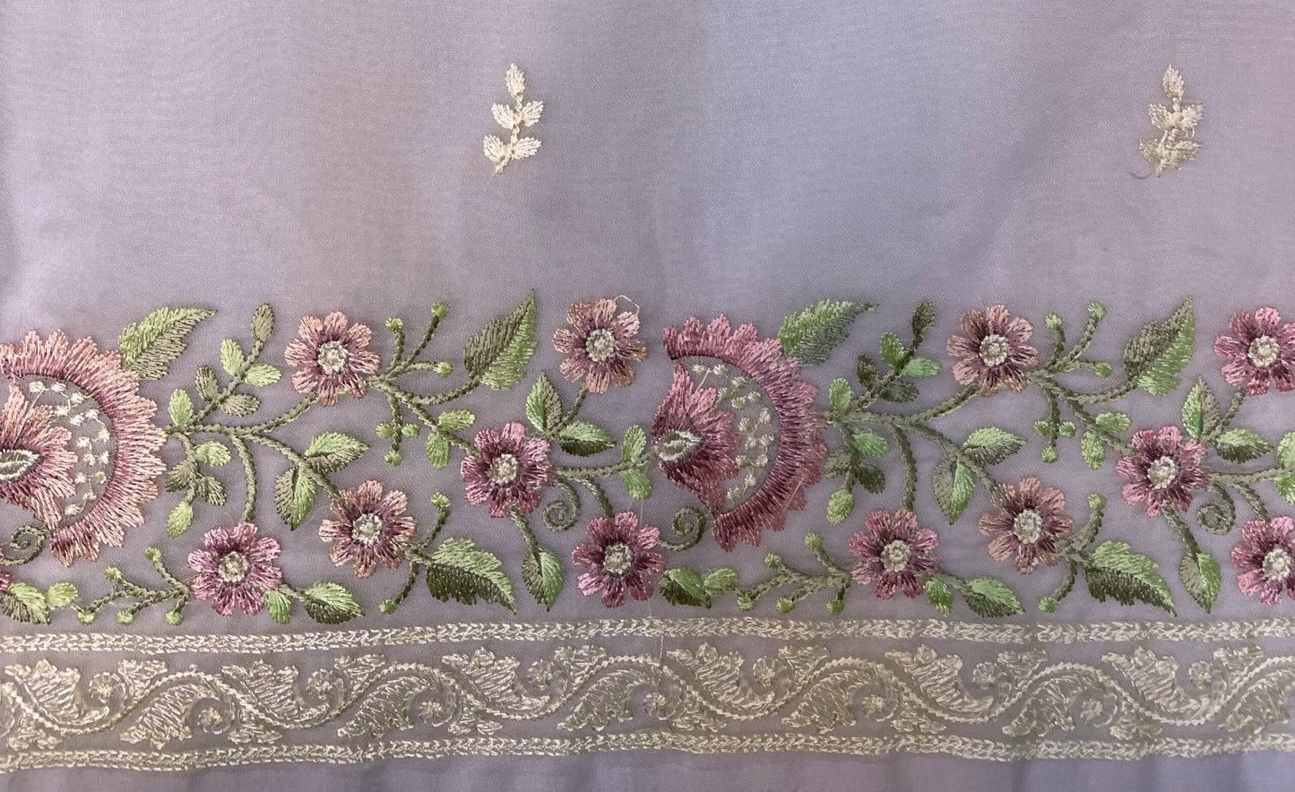 Light Purple Organza Saree Embroidery with Butta and Border Design b0345ds
