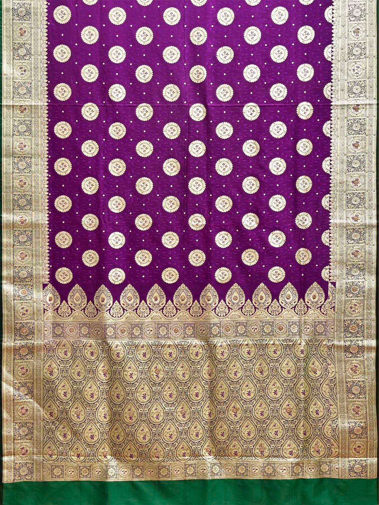 Purple and Green Banaras Katan Saree with Body Buta and Pallu Design b0346