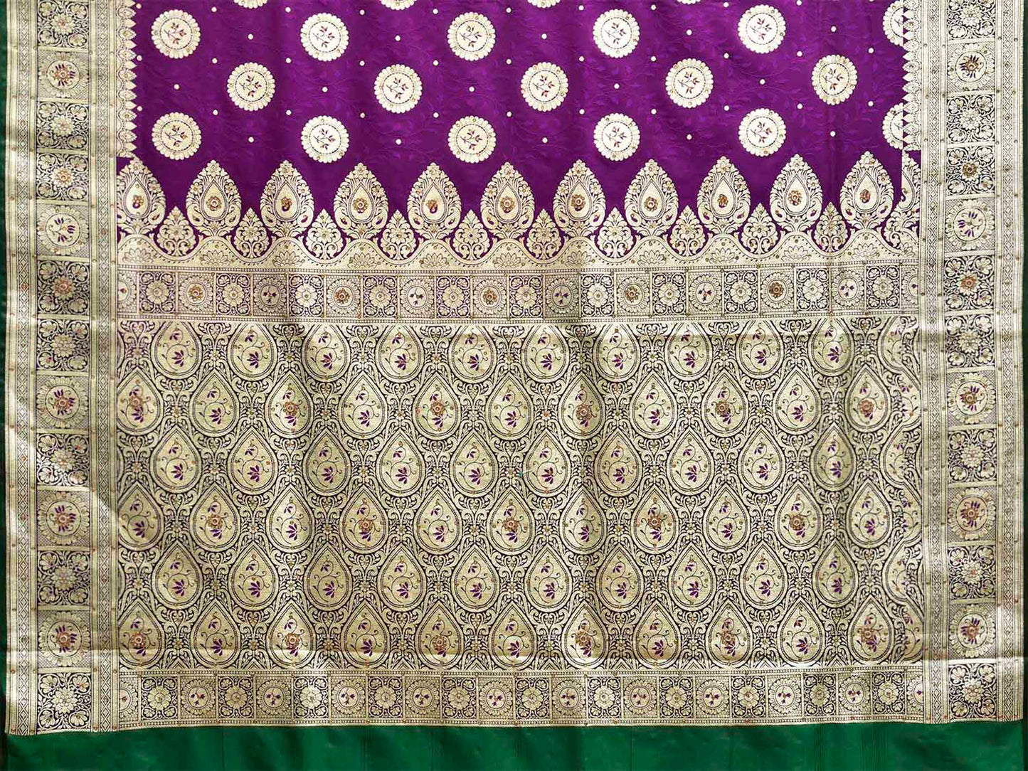 Purple and Green Banaras Katan Saree with Body Buta and Pallu Design b0346