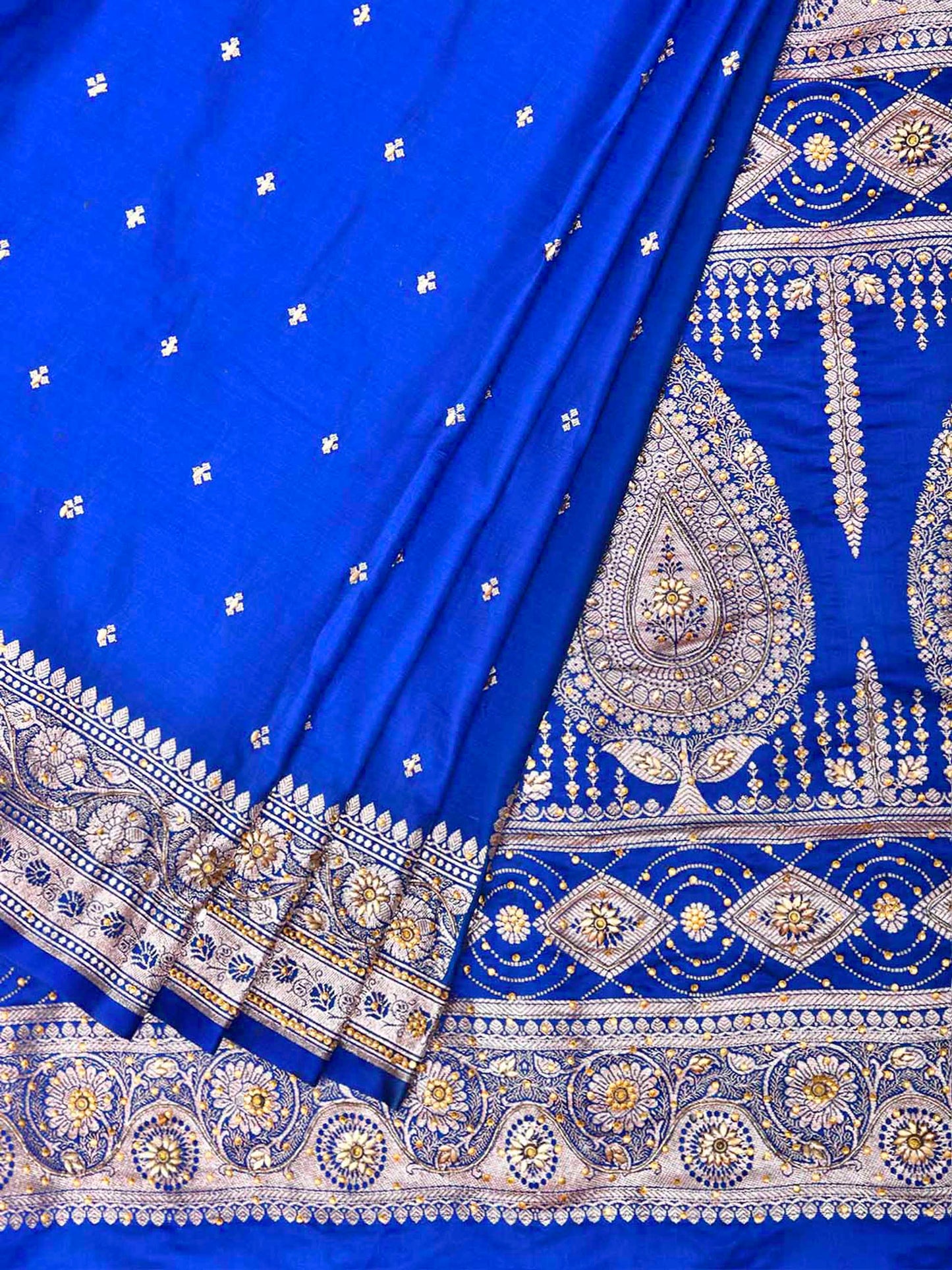 Blue Banaras Katan Saree with Border and Pallu Design b0348