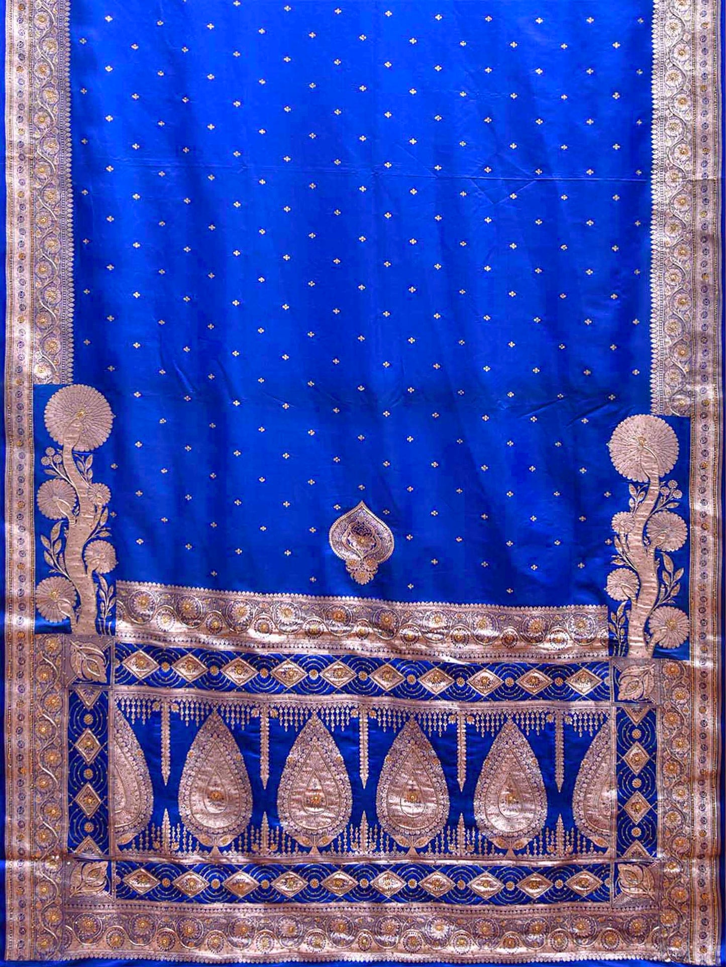 Blue Banaras Katan Saree with Border and Pallu Design b0348