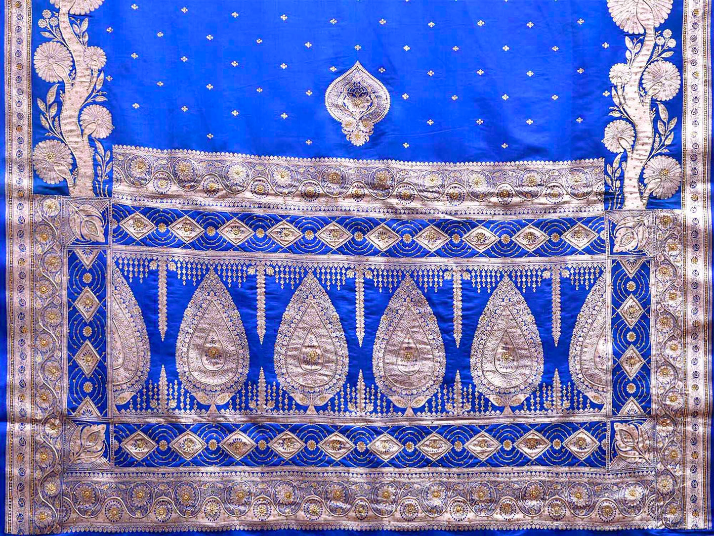 Blue Banaras Katan Saree with Border and Pallu Design b0348