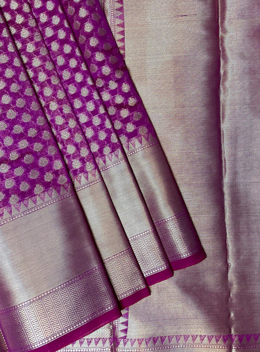 Rani Pink Banaras Fancy with Zari Border Body Butta and Pallu Design b0354ds