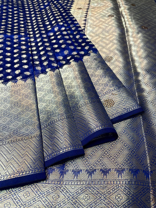 Blue Banaras Fancy with Zari Border Body Butta and Pallu Design b0357ds