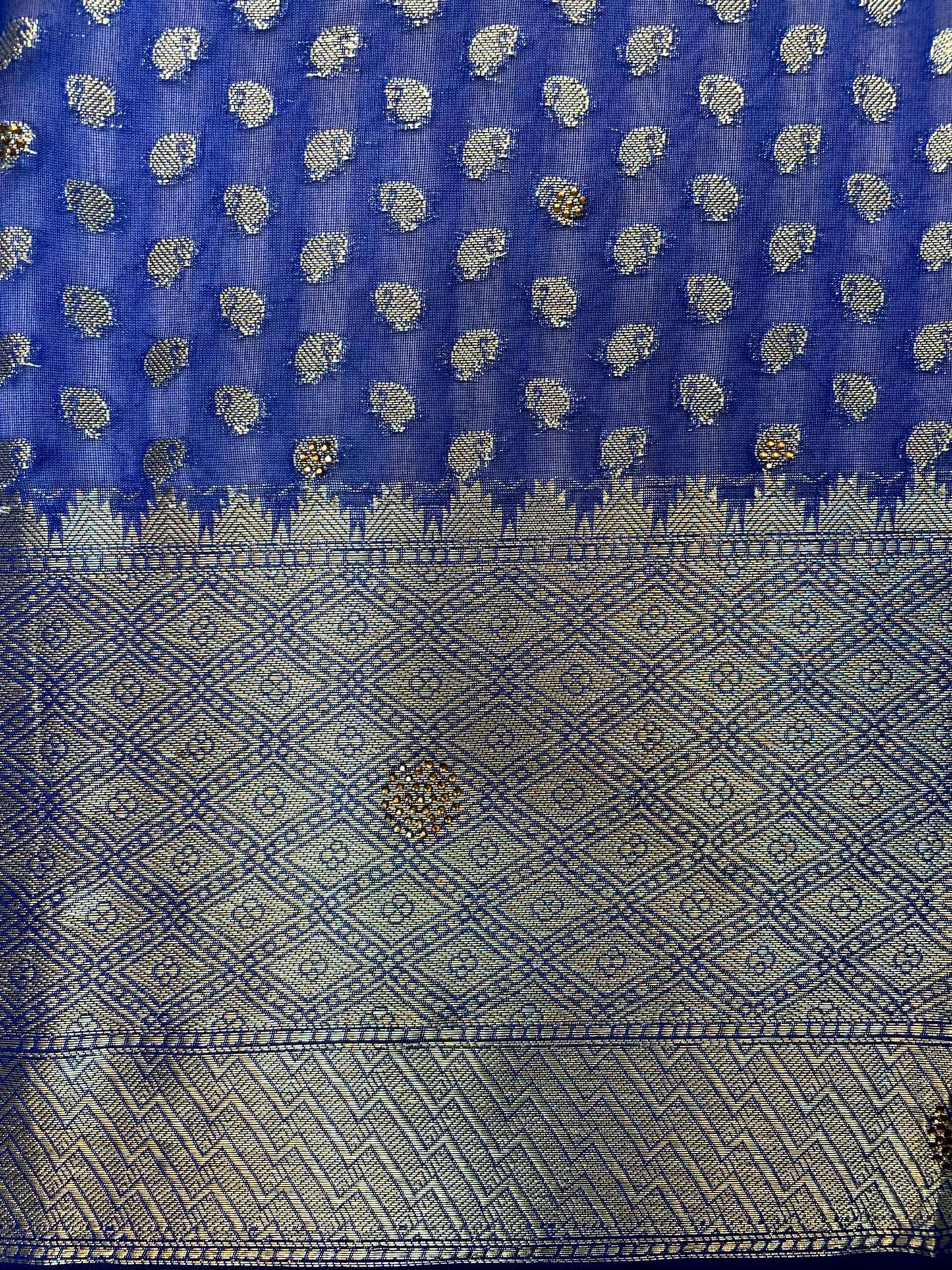 Blue Banaras Fancy with Zari Border Body Butta and Pallu Design b0357ds