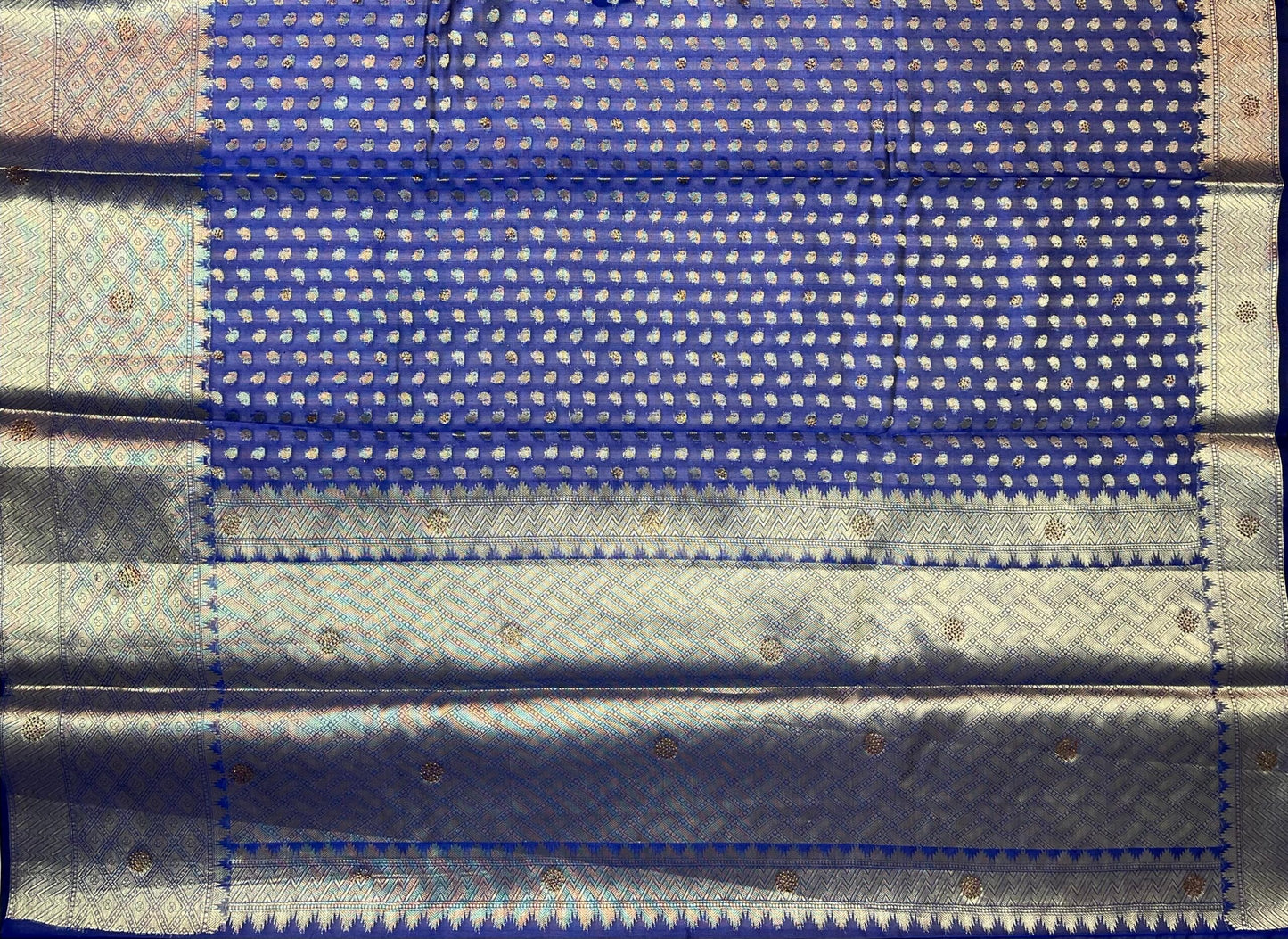 Blue Banaras Fancy with Zari Border Body Butta and Pallu Design b0357ds