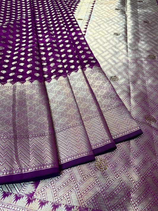 Purple Banaras Fancy with Zari Border Body Butta and Pallu Design b0358ds