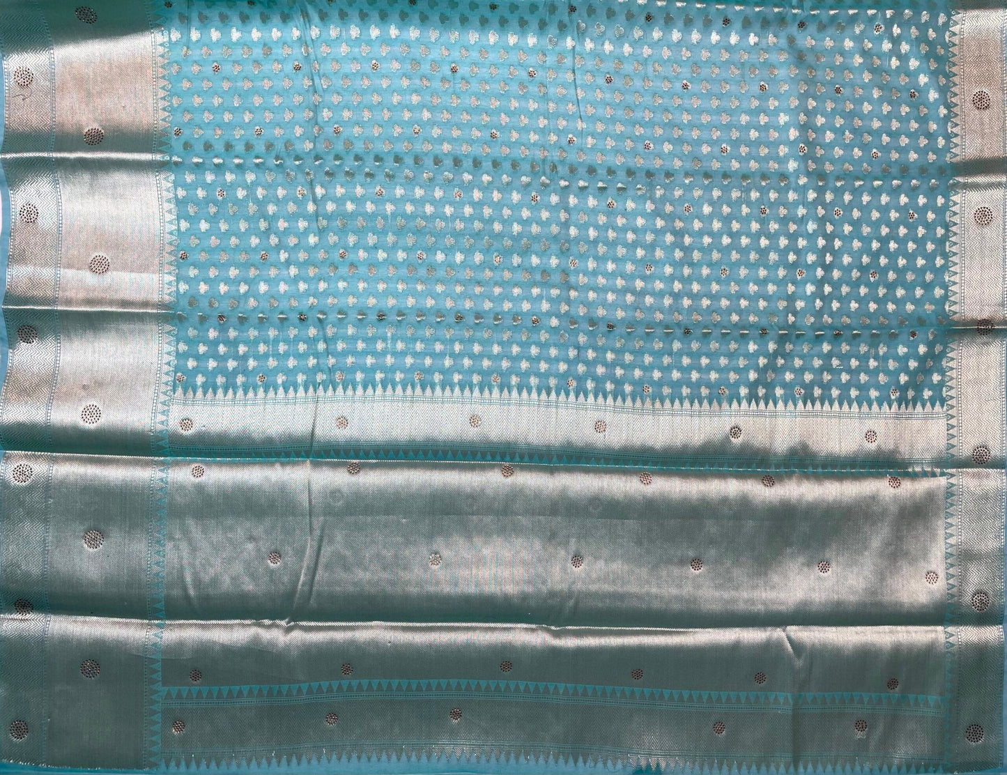 Light Blue Banaras Fancy with Zari Border Body Butta and Pallu Design b0360ds