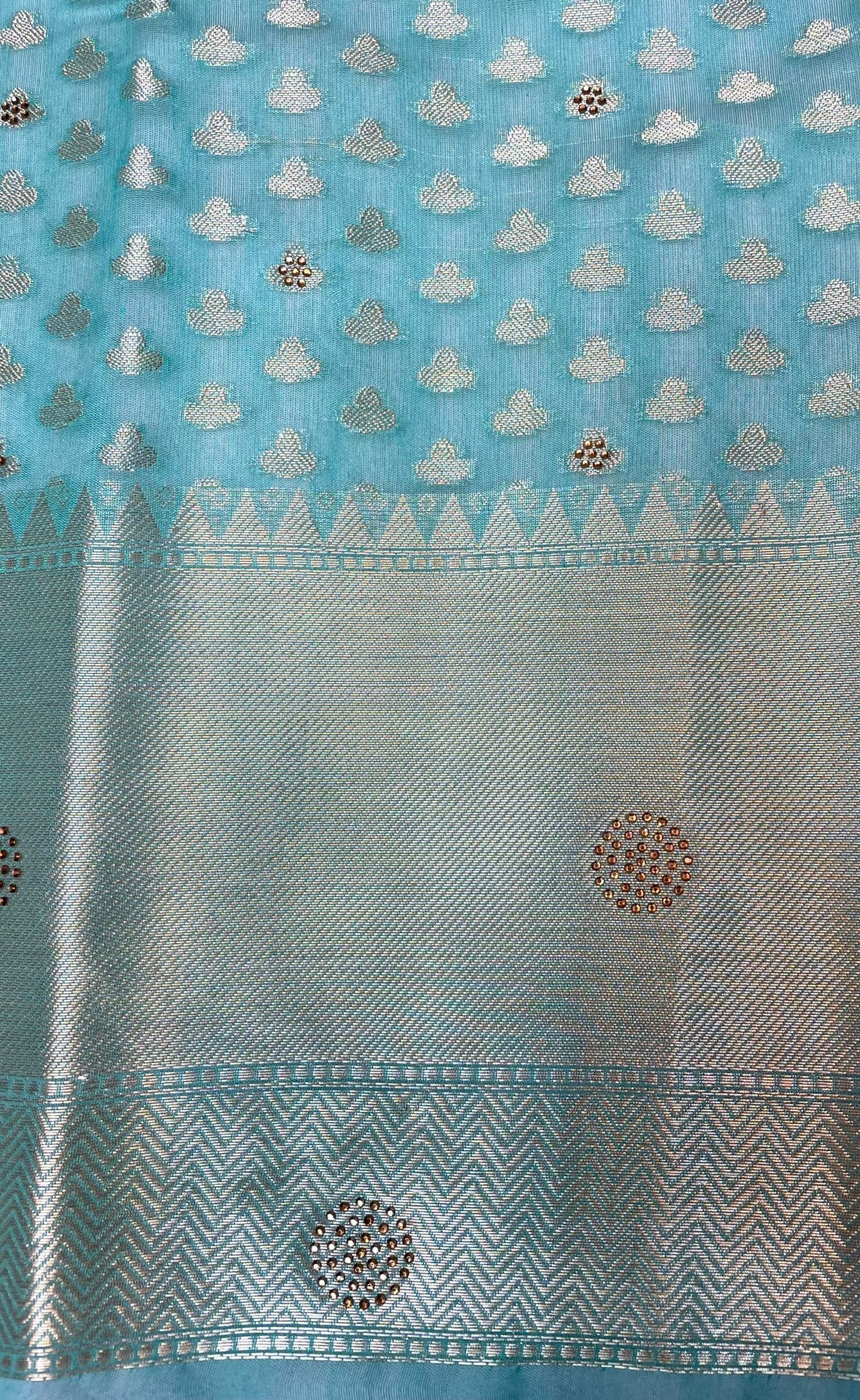 Light Blue Banaras Fancy with Zari Border Body Butta and Pallu Design b0360ds