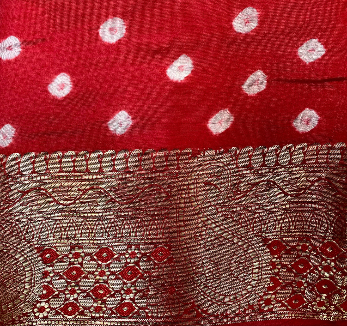 Red Banaras Bandhani Silk Saree with Border and Pallu Design b0405ds