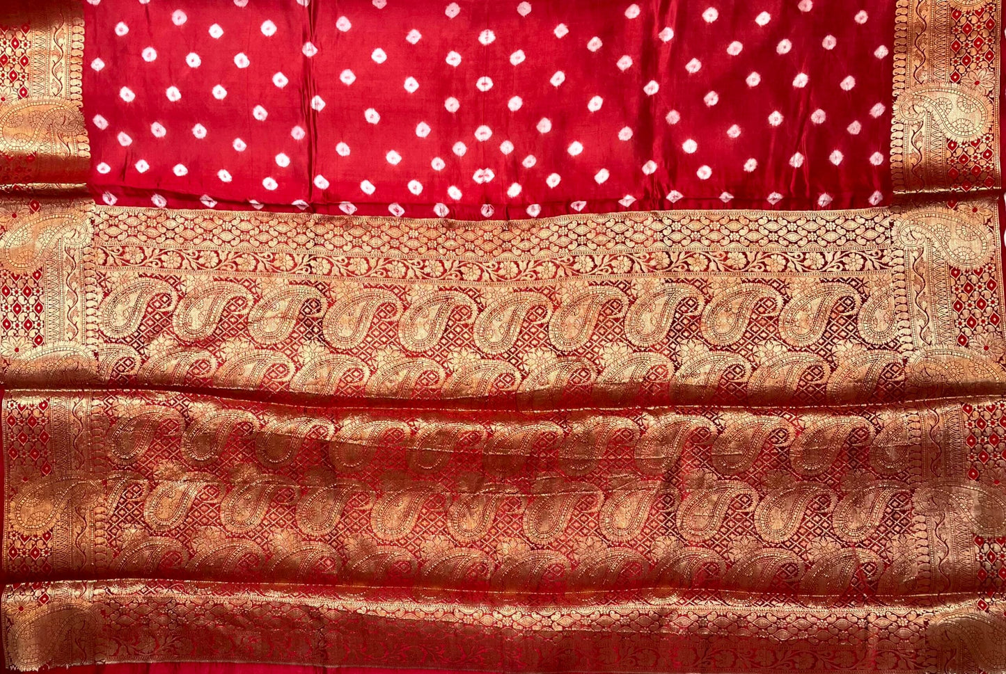 Red Banaras Bandhani Silk Saree with Border and Pallu Design b0405ds