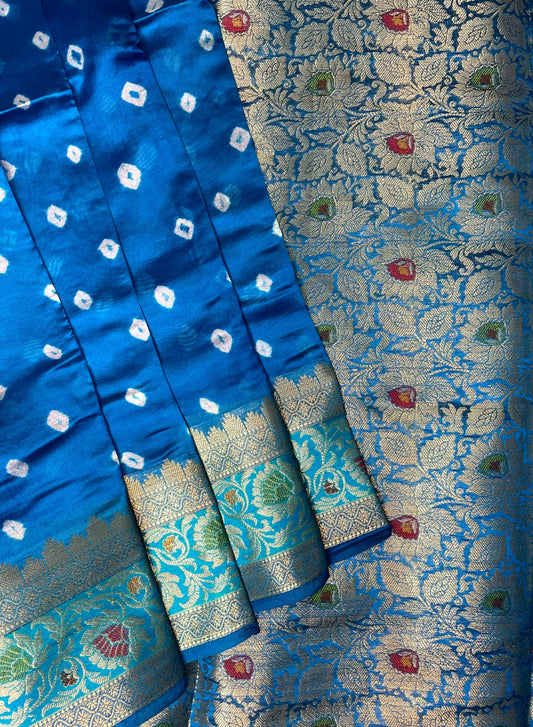 Royal Blue Banaras Bandhani Silk Saree with Border and Pallu Design b0408ds