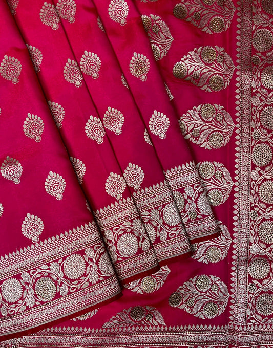 Banaras Katan Silk Saree with Body Butti and Blouse with Sequins Work Design b0430ds