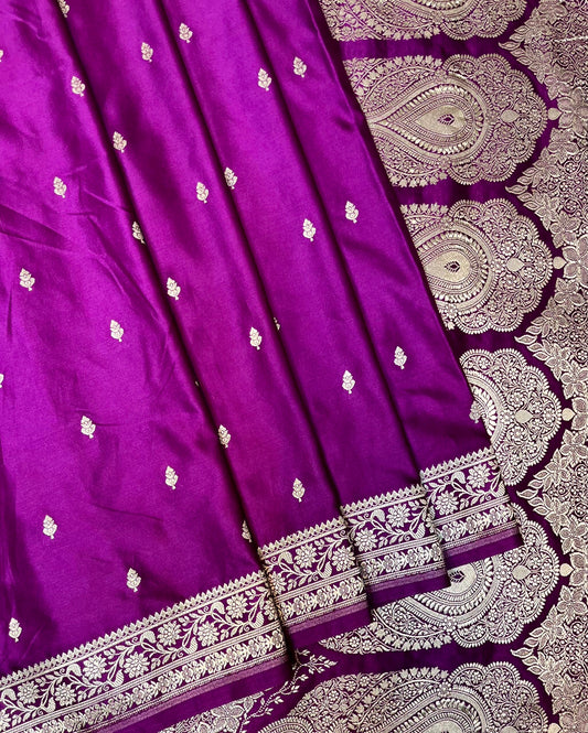 Violet Banaras Katan Silk Saree with Body Butti and Border Design b0432ds