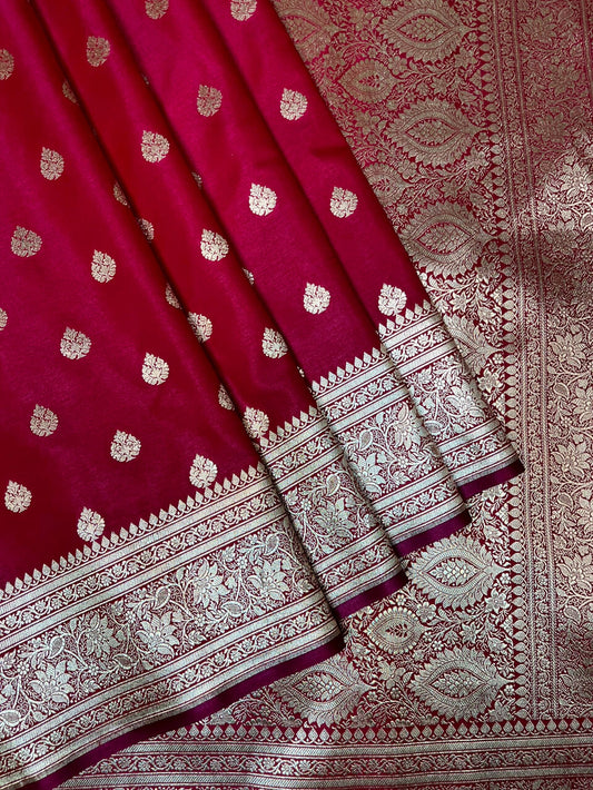 Red Banaras Katan Silk Saree with Body Butti and Border Design b0435ds