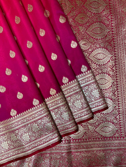 Rani pink Banaras Katan Silk Saree with Body Butti and Border Design b0439ds