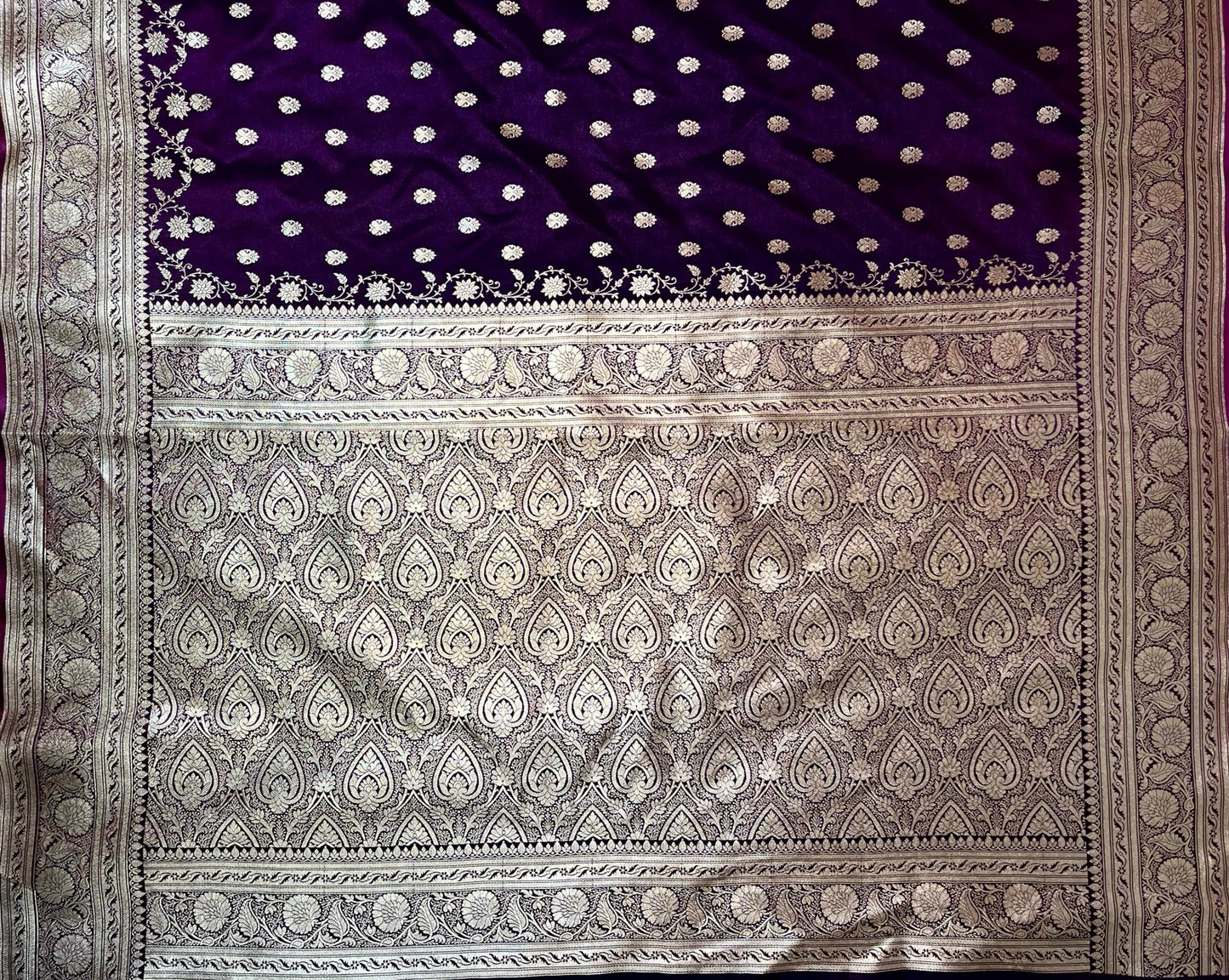 Dark Violet Banaras Katan Silk Saree with Body Butti and Border Design b0440ds