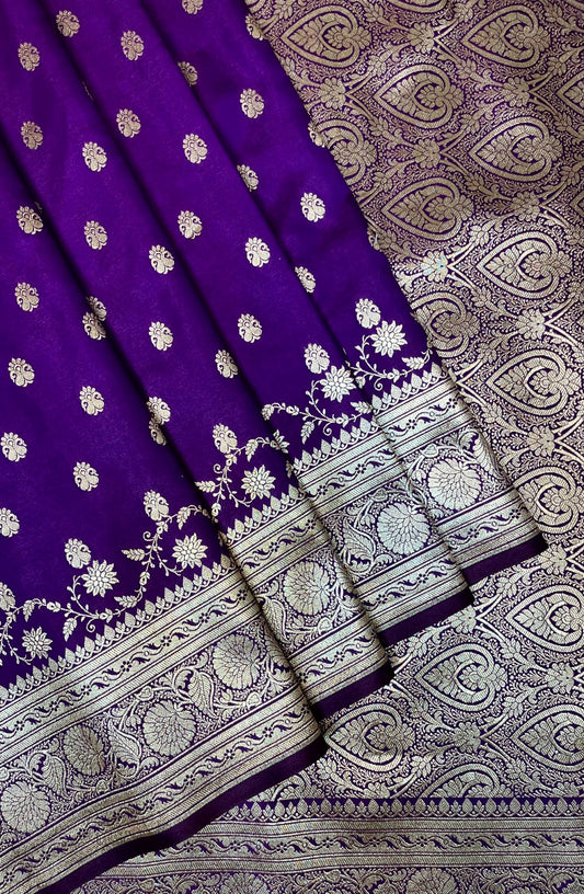 Lavender Banaras Katan Silk Saree with Body Butti and Border Design b0441ds
