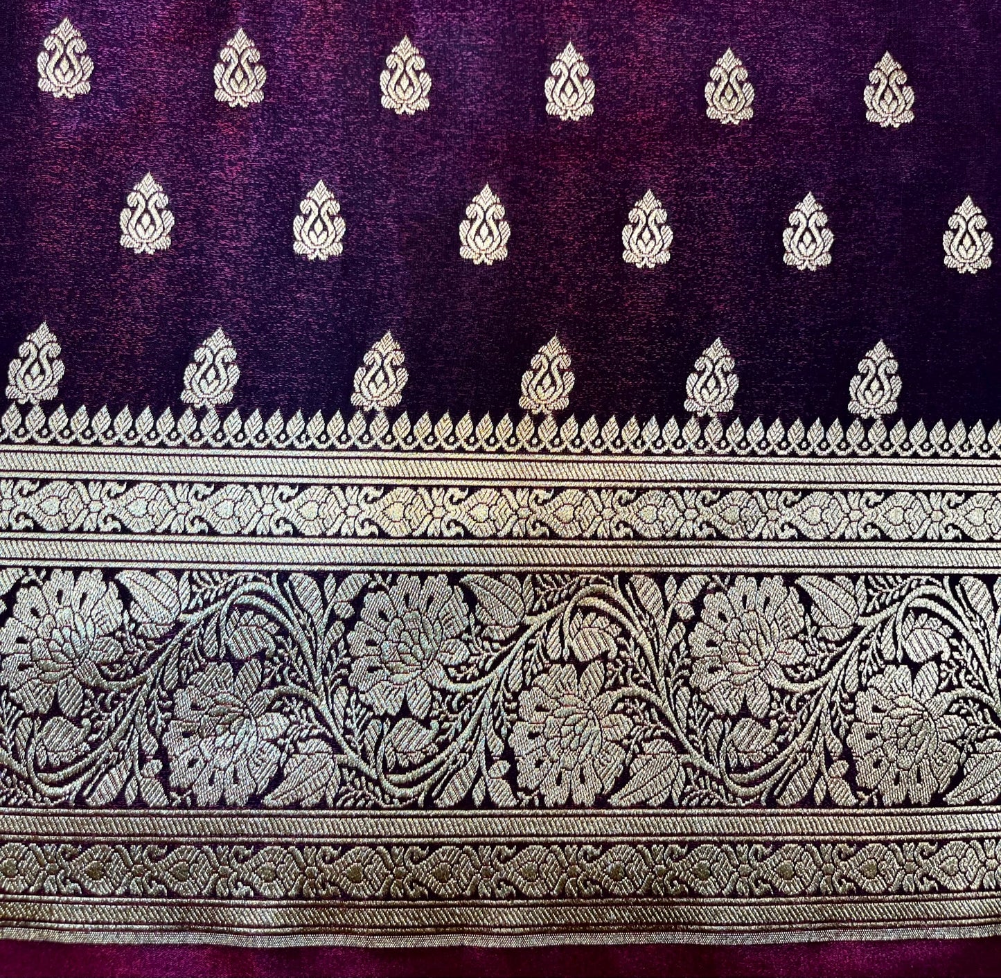 Dark Purple Banaras Katan Silk Saree with Body Butti and Border Design b0443ds
