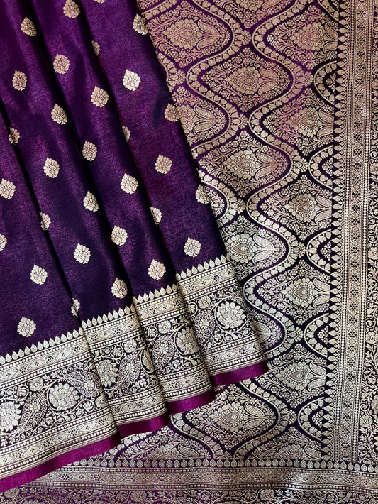 Dark Purple Banaras Katan Silk Saree with Body Butti and Border Design b0447ds