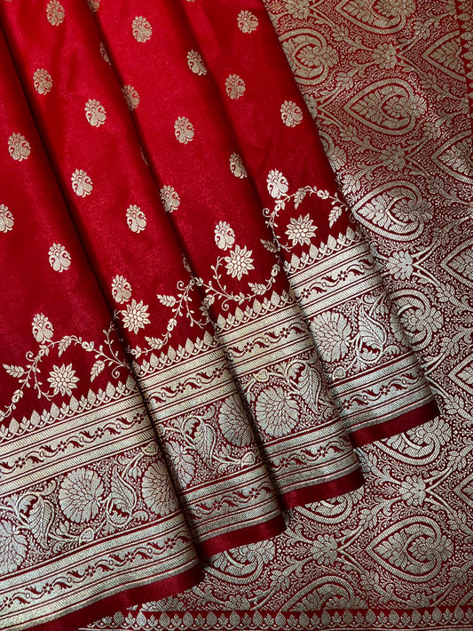 Red Banaras Katan Silk Saree with Body Butti and Border Design b0449ds