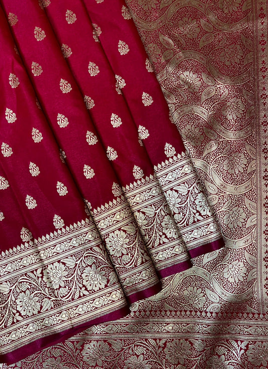 Red Banaras Katan Silk Saree with Body Butti and Border Design b0451ds