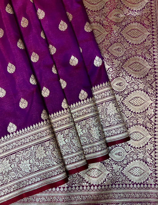 Purple Banaras Katan Silk Saree with Body Butti and Border Design b0452ds