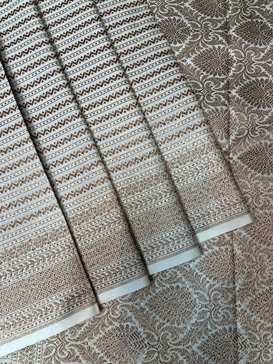 Beige Banaras Katan Intricate Allover Brocade Saree with Border and Pallu Design b0458ds