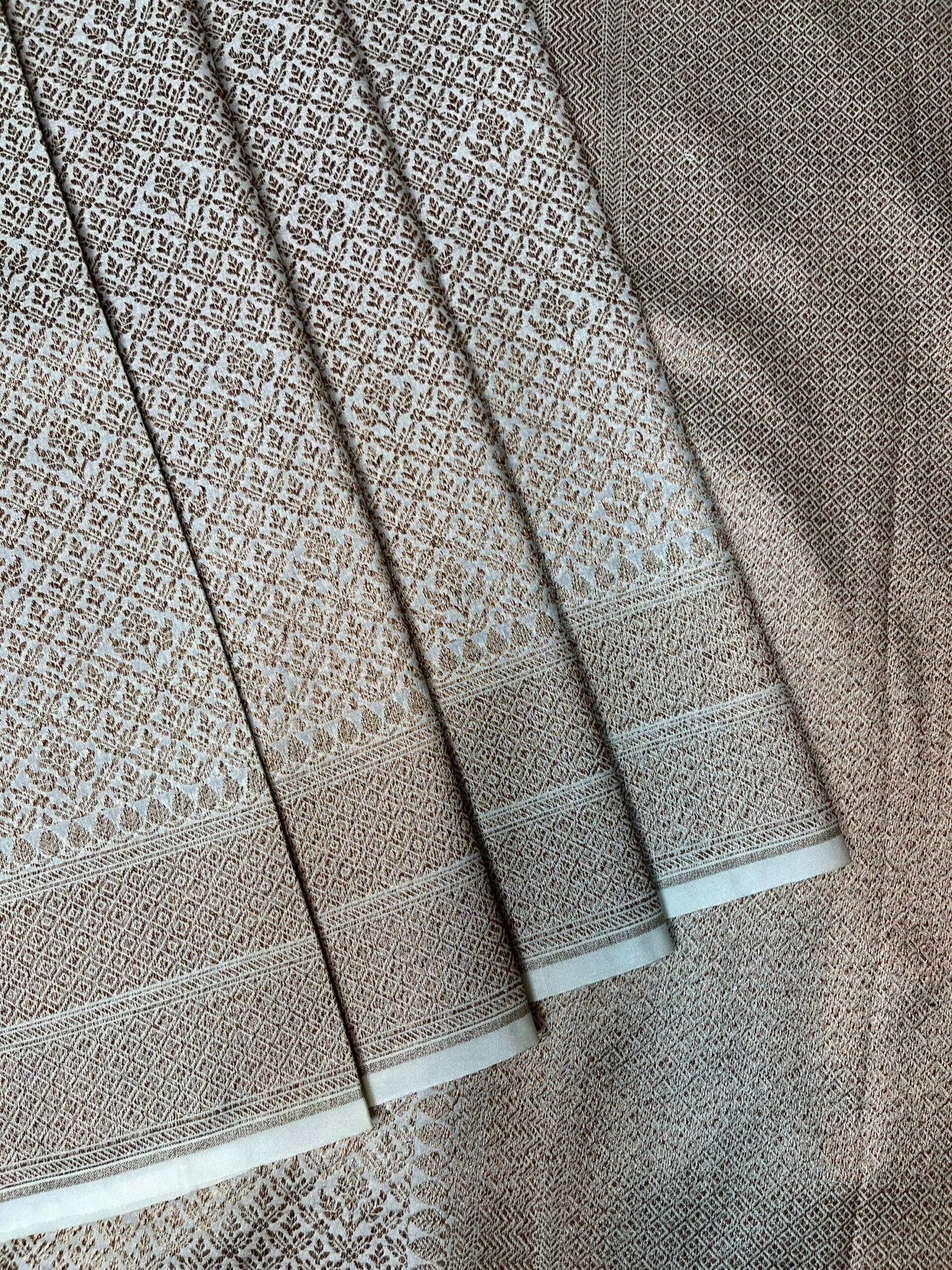 Beige Banaras Katan Intricate Allover Brocade Saree with Border and Pallu Design b0459ds