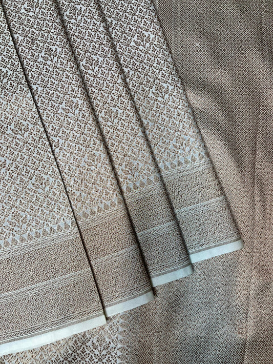 Beige Banaras Katan Intricate Allover Brocade Saree with Border and Pallu Design b0459ds