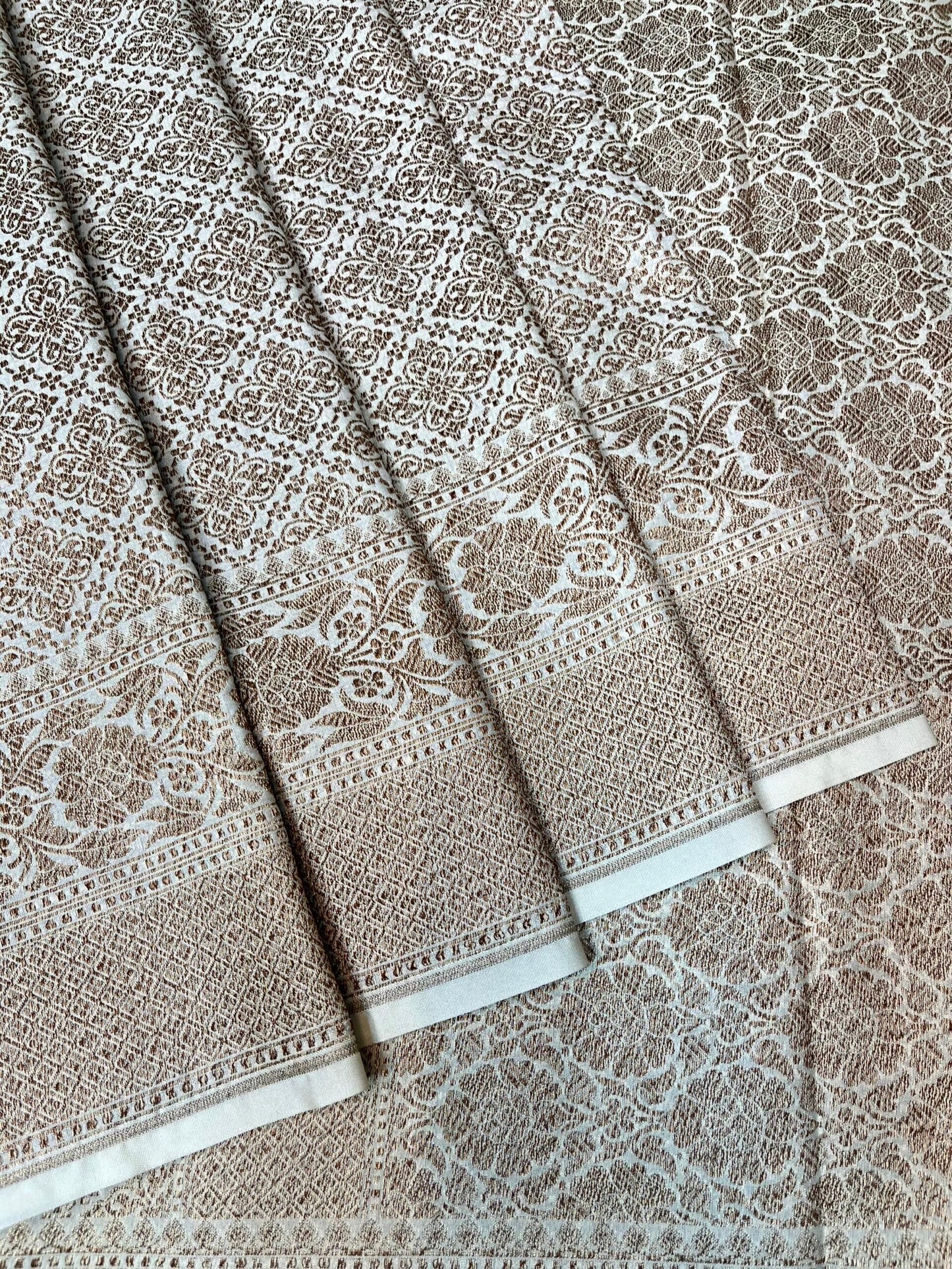 Beige Banaras Katan Intricate Allover Brocade Saree with Border and Pallu Design b0460ds