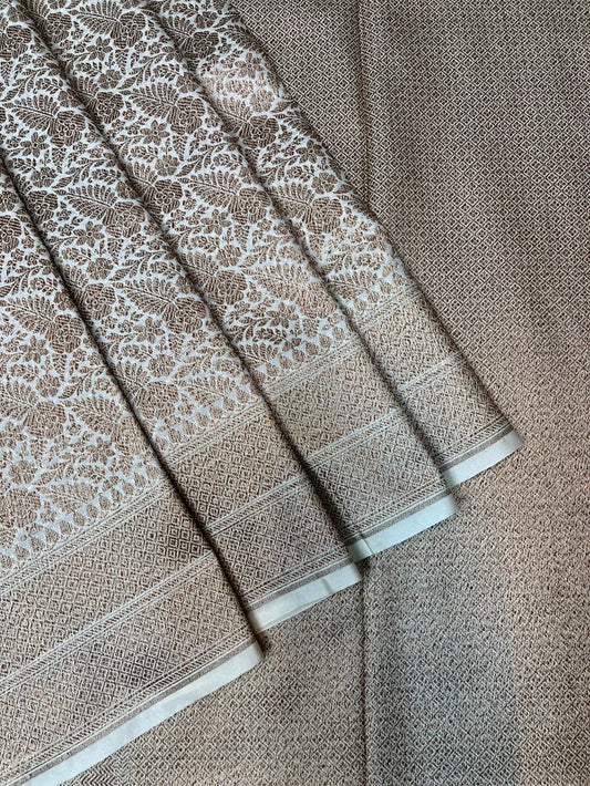 Beige Banaras Katan Intricate Allover Brocade Saree with Border and Pallu Design b0461ds