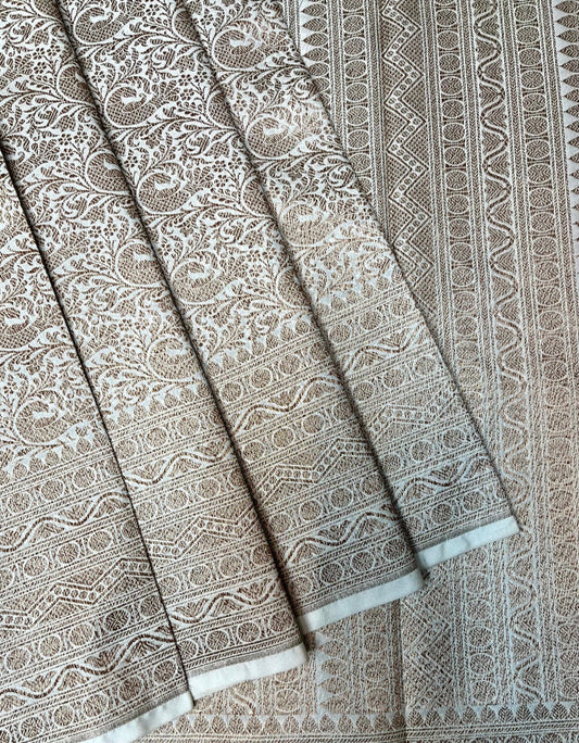Beige Banaras Katan Intricate Allover Brocade Saree with Border and Pallu Design b0462ds