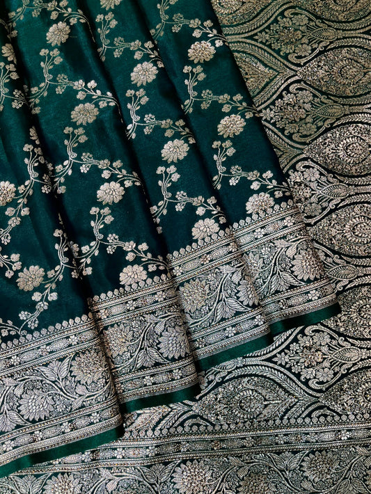 Bottle Green Banaras Katan Silk Saree with Body Butti and Stone Work Design b0467ds