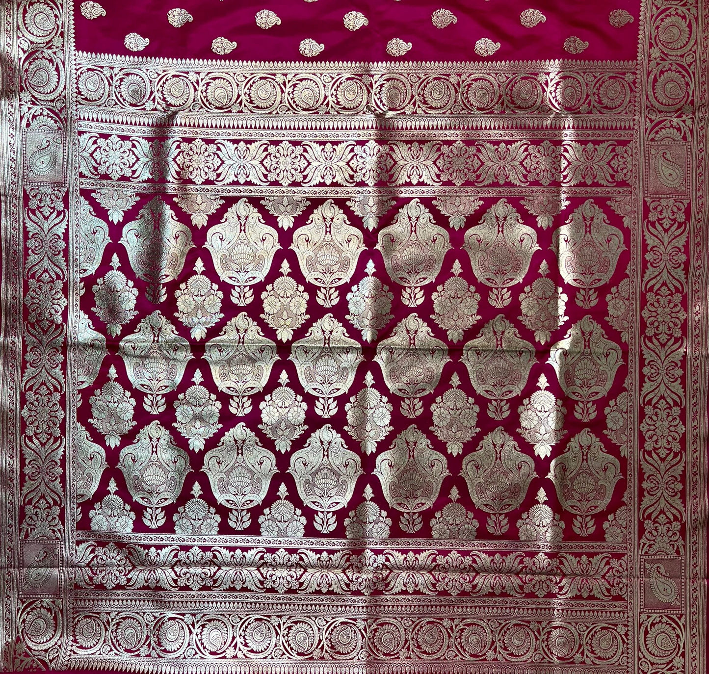 Magenta Banaras Katan Silk Saree with Body Butti Design b0471ds