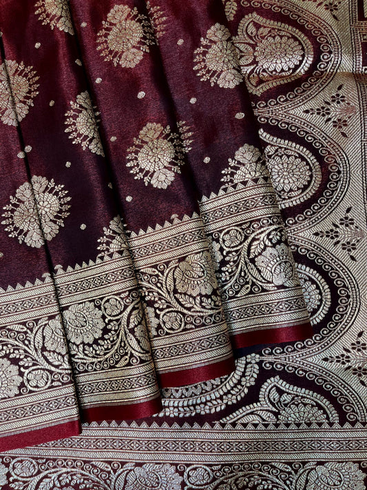 Maroon Banaras Katan Silk Saree with Body Butti Design b0473ds