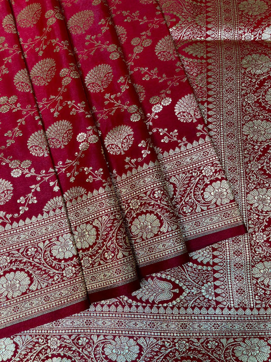 Red Banaras Katan Silk Saree with Body Butti Design b0474ds