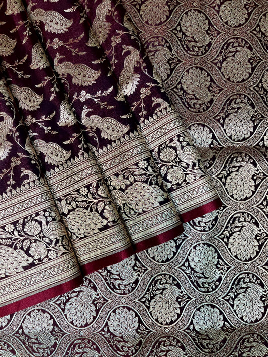 Maroon Banaras Katan Silk Saree with Body Butti Design b0475ds
