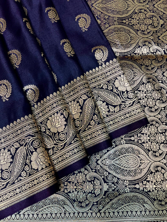 Royal Blue Banaras Katan Silk Saree with Body Butti Design b0476ds