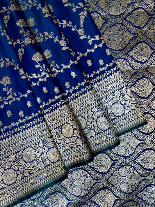 Blue Banaras Katan Silk Saree with Body Butti Design b0478ds