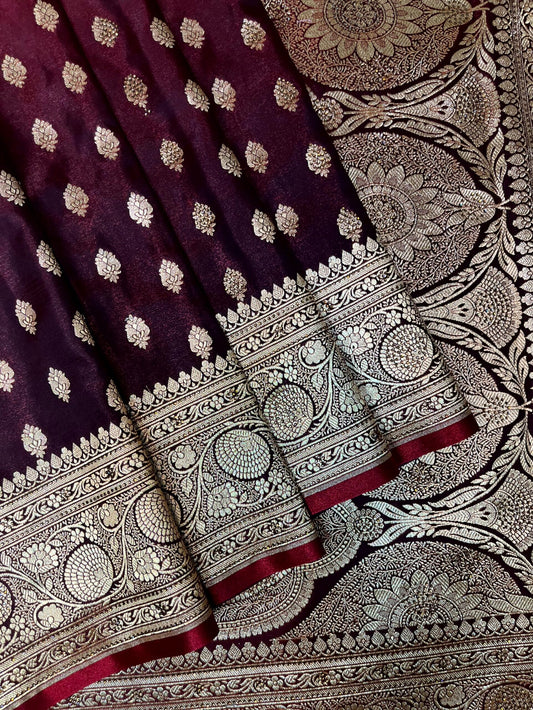 Burgundy Banaras Katan Silk Saree with Body Butti Design b0480ds