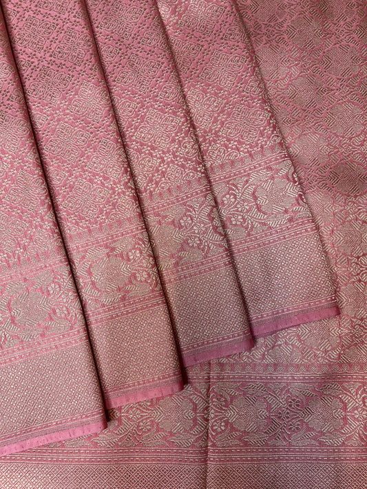 Light Pink Banaras Allover Brocade Saree with Border and Pallu Design b0495ds