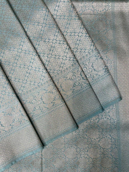 Slate Blue Banaras Allover Brocade Saree with Border and Pallu Design b0496ds
