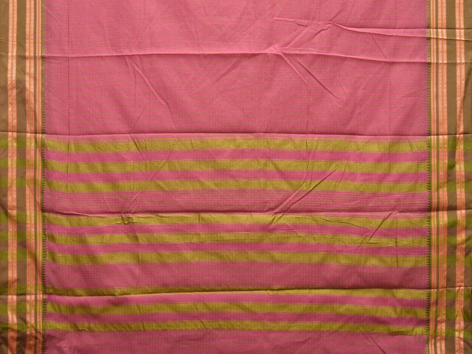 Baby Pink and Green Bamboo Cotton Saree with Checks Design No Blouse bc0303